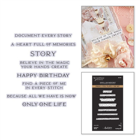 Spellbinders Buttons & Keepsakes Press + Foil Plate & Die Set Heirloom Words by Frank Garcia