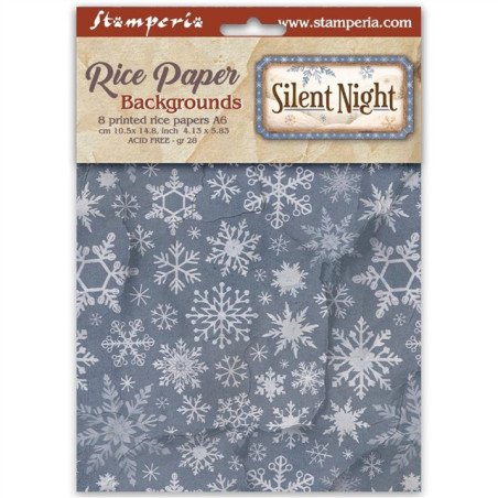 Stamperia Silent Night A6 Rice Paper Backgrounds Selection 8fogli