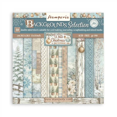 Stamperia White Christmas MAXI Backgrounds Paper Pack 20x20cm