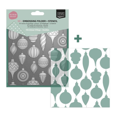 Vaessen Creative Embossing Folder + Stencil Christmas Baubles