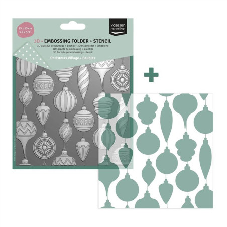 Vaessen Creative Embossing Folder + Stencil Christmas Baubles