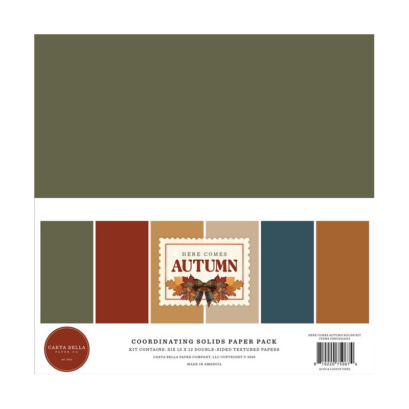Carta Bella Here Comes Autumn Coordinating Solids Paper Pack 30x30cm