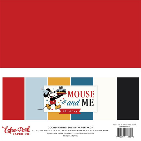 Echo Park Mouse And Me Birthday Coordinating Solids Paper Pack 30x30cm