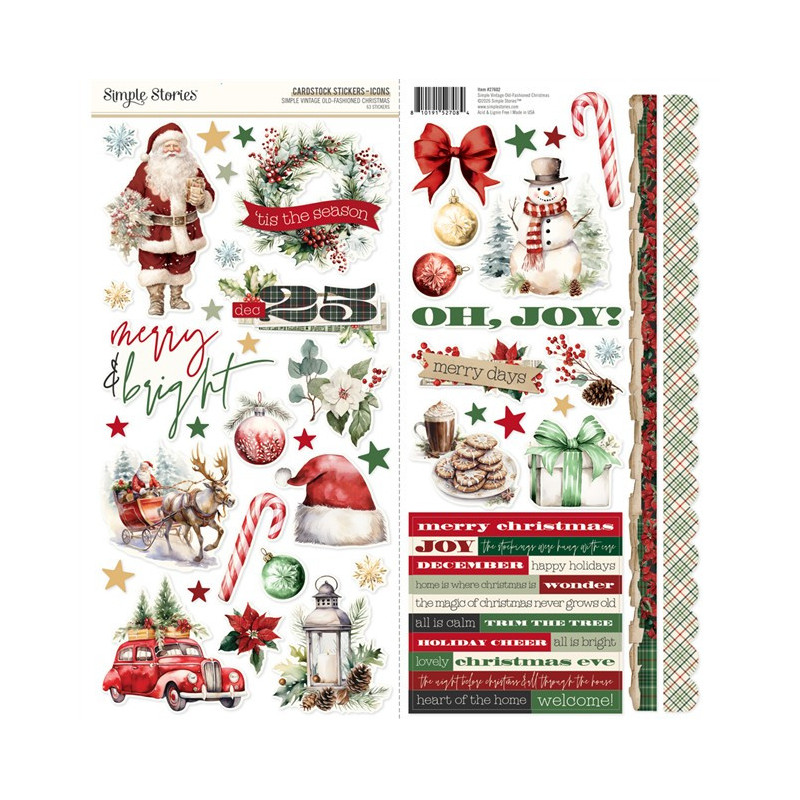 Simple Stories Simple Vintage Old-Fashioned Christmas Cardstock Stickers Icons 30x30cm