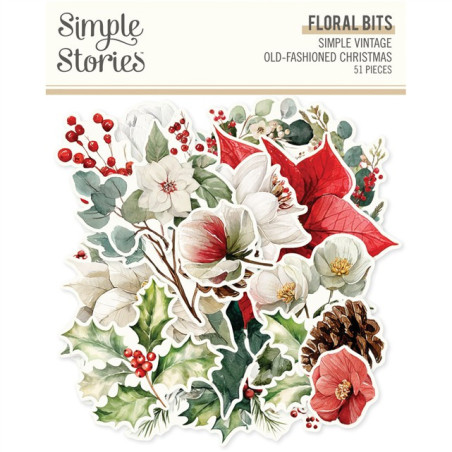 Simple Stories Simple Vintage Old-Fashioned Christmas FLORAL Bits & Pieces 51pz