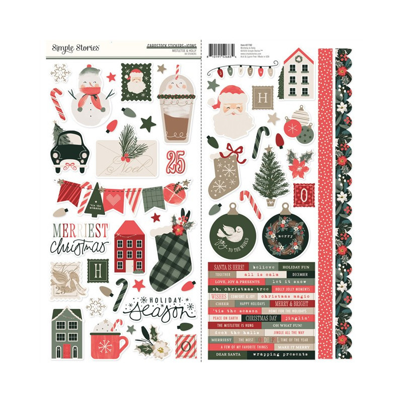 Simple Stories Mistletoe & Holly Cardstock Stickers Icons 30x30cm