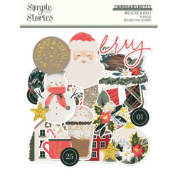 Simple Stories Mistletoe & Holly Chipboard Pieces 66pz