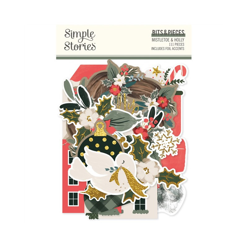 Simple Stories Mistletoe & Holly Bits & Pieces 111pz