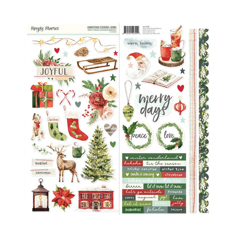 Simple Stories Simple Vintage Evergreen Memories Cardstock Stickers Icons 30x30cm