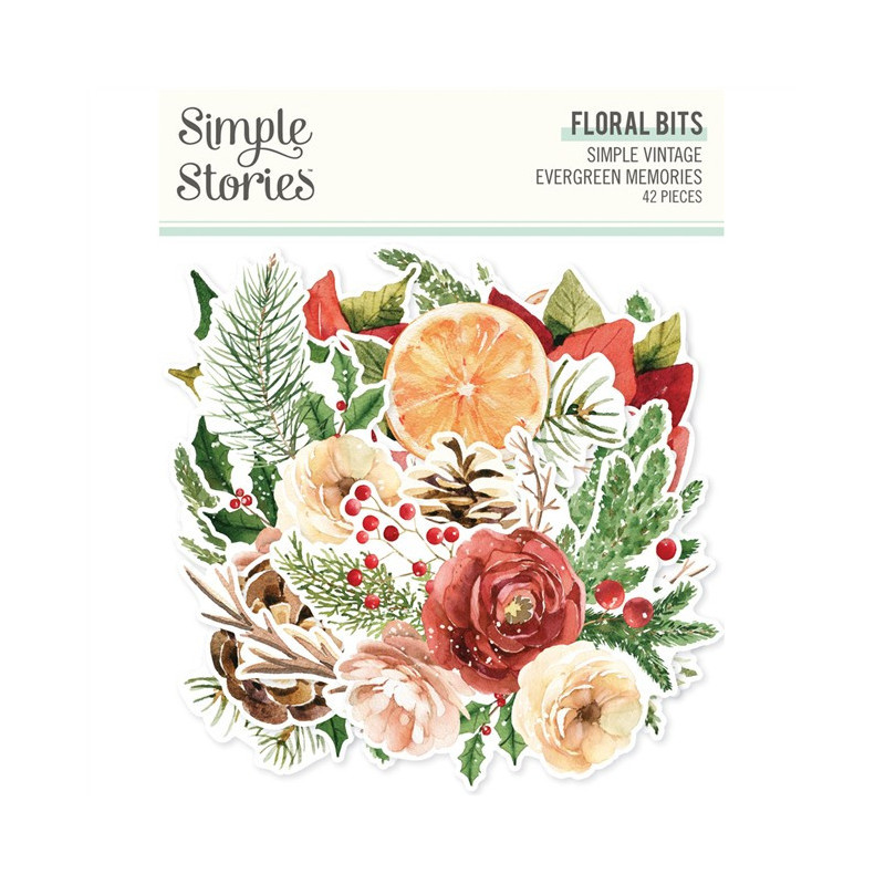 Simple Stories Simple Vintage Evergreen Memories FLORAL Bits & Pieces 42pz