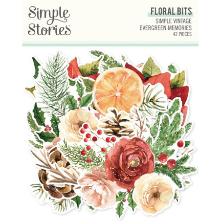 Simple Stories Simple Vintage Evergreen Memories FLORAL Bits & Pieces 42pz