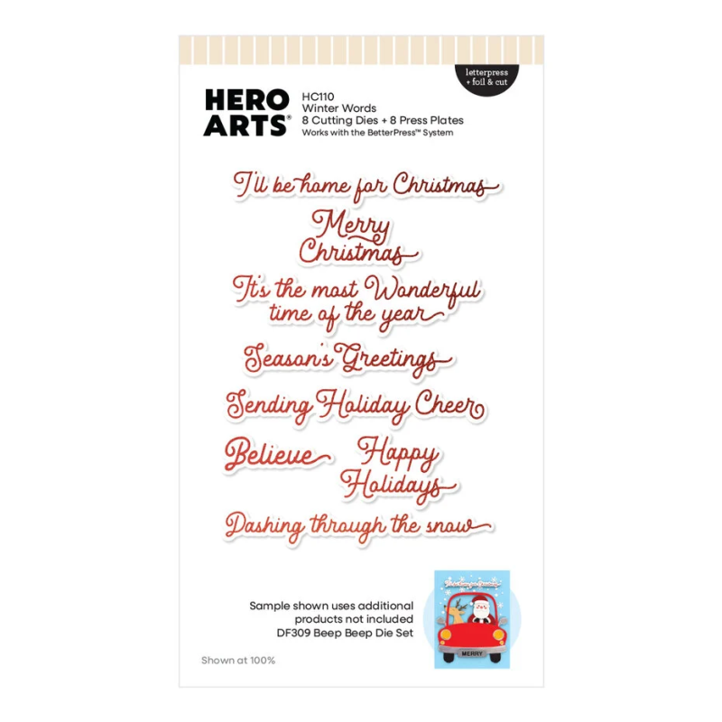 HERO ARTS Whimsical Wheels Letterpress + Foil & Cut Winter Words