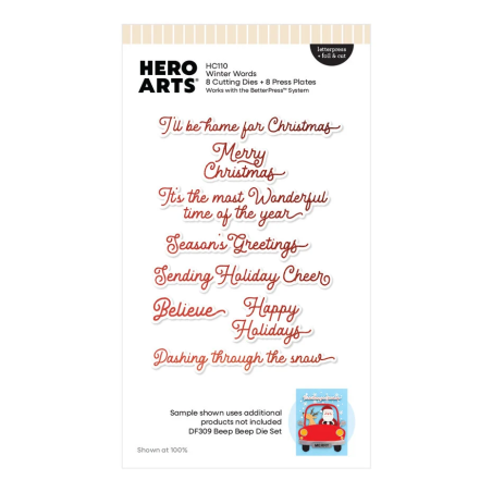 HERO ARTS Whimsical Wheels Letterpress + Foil & Cut Winter Words