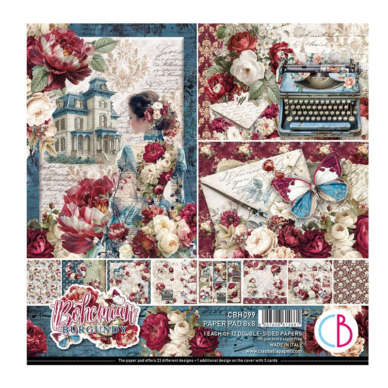 Ciao Bella BOHEMIAN BURGUNDY Paper Pad 20x20cm