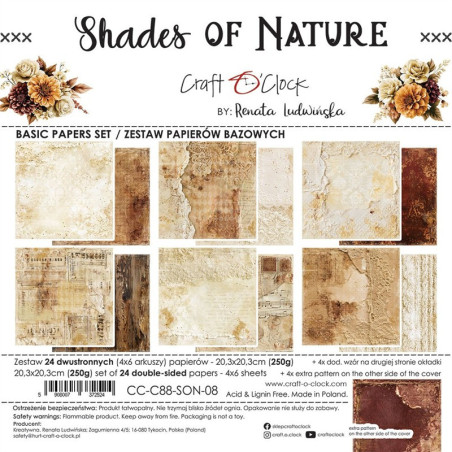 Craft o' Clock Shades Of Nature BASIC PAPER Set 20x20cm 24fg