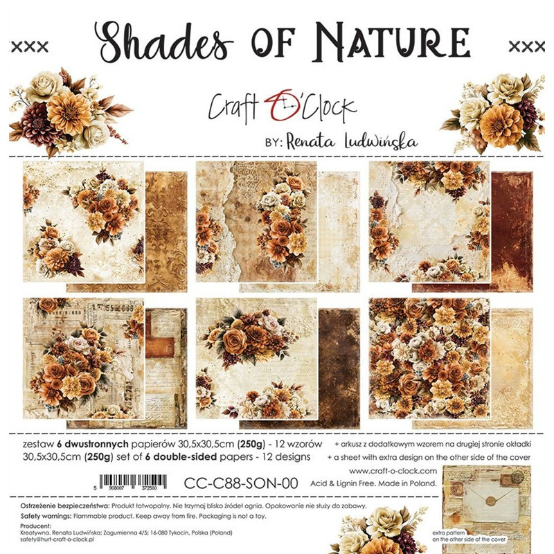 Craft o' Clock Shades Of Nature Paper Collection Set 30x30cm 6fg