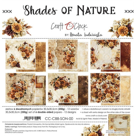 Craft o' Clock Shades Of Nature Paper Collection Set 30x30cm 6fg