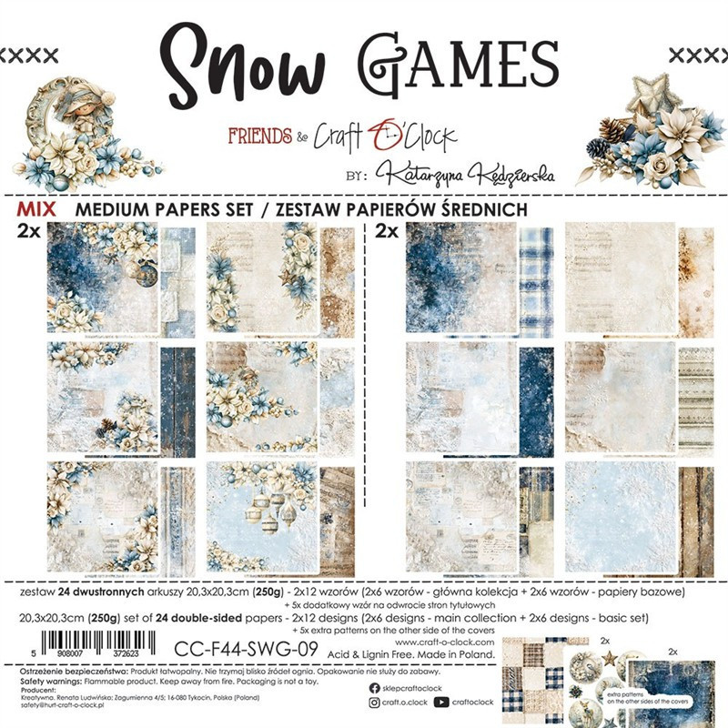 Craft o' Clock Snow Game Paper COLLECTION and BASIC designs Set 20x20cm 24fg