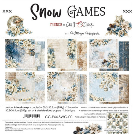 Craft o' Clock Snow Game Paper Collection Set 30x30cm 6fg