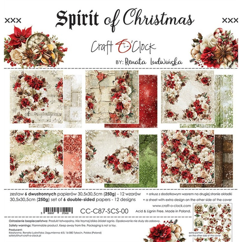 Craft o' Clock Spirit Of Christmas Paper Collection Set 30x30cm 6fg