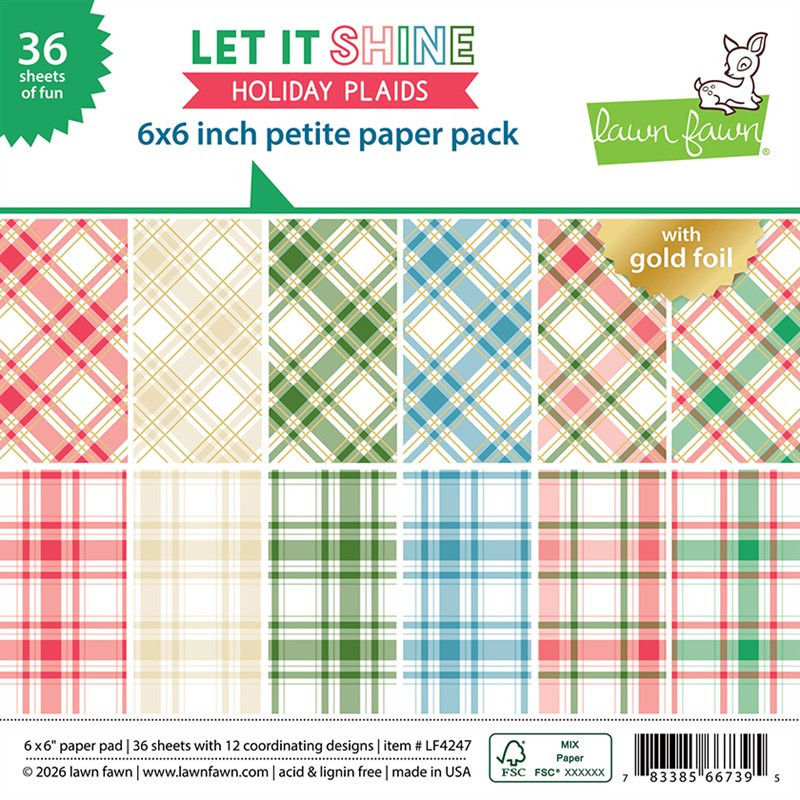 LAWN FAWN Let It Shine Holiday Plaids Paper Pack 15x15m CON FOIL