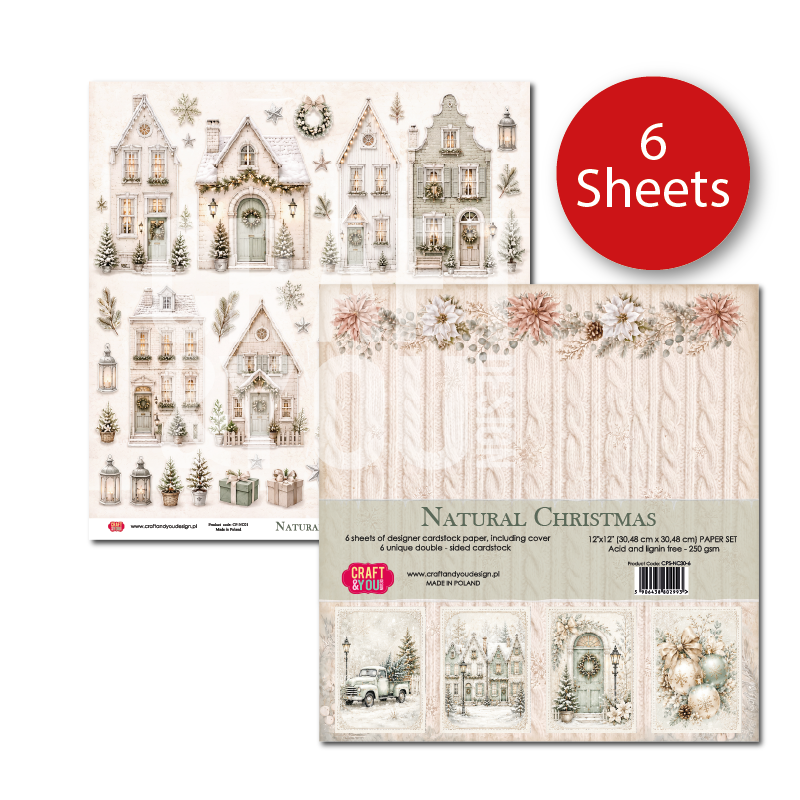 Craft&You Natural Christmas Paper Set 6FOGLI 30x30cm