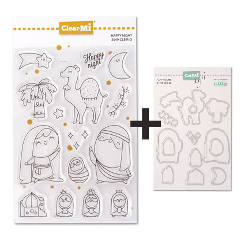 SET Timbro Clear-Mi 2549-CLEM-D + FUSTELLE 88491-CML-D Happy Night
