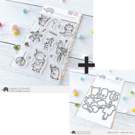 SET Mama Elephant PIÑATA PARTY fustelle + timbri