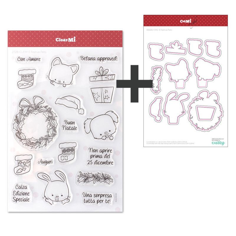 SET Fustelle Cut-Mi 88686-CML-E e Timbro 2728-CLEM-E Festive Pets
