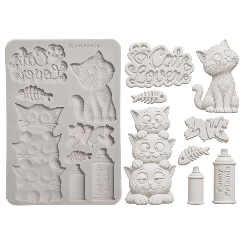 Stamperia Furry Friends 2 A5 Silicon Mould Cats by Antonis Tzanidakis