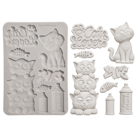 Stamperia Furry Friends 2 A5 Silicon Mould Cats by Antonis Tzanidakis