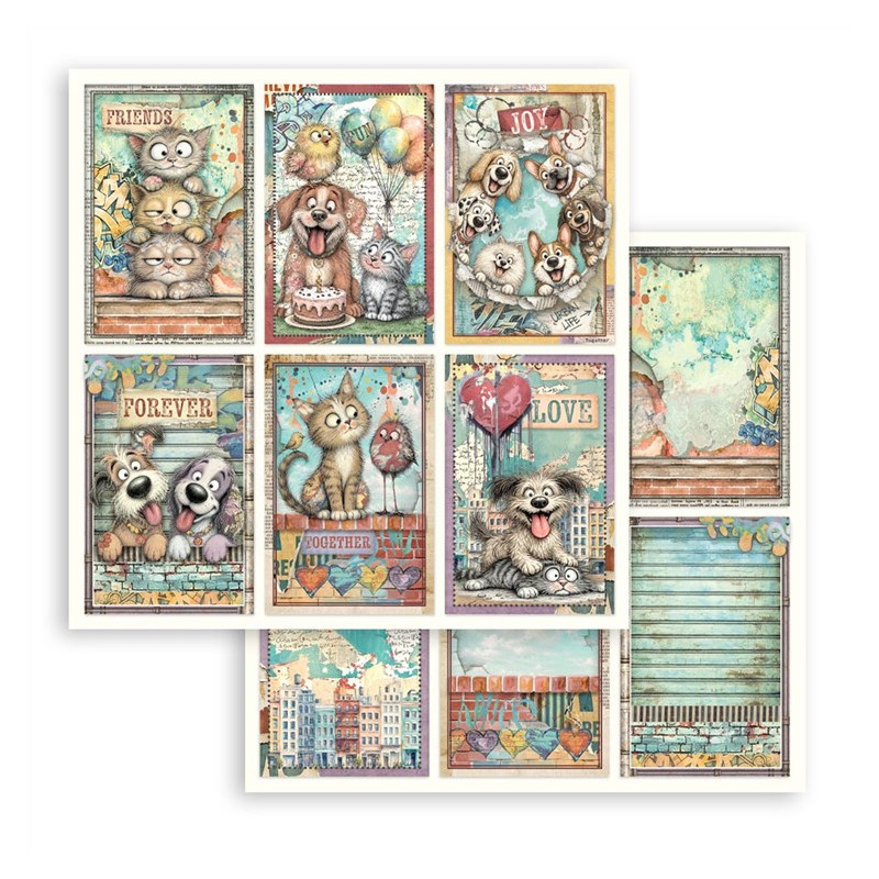 Stamperia Furry Friends 2 Paper Sheet 6 Cards by Antonis Tzanidakis 30x30cm
