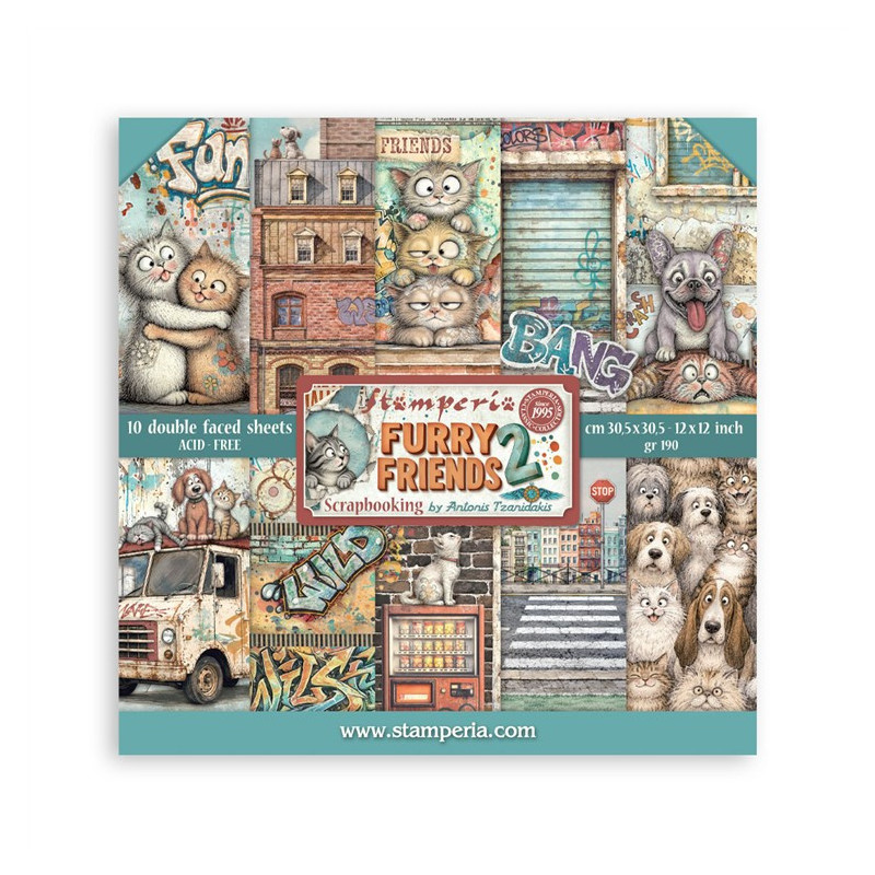 Stamperia Furry Friends 2 Paper Pack 30x30 cm by Antonis Tzanidakis
