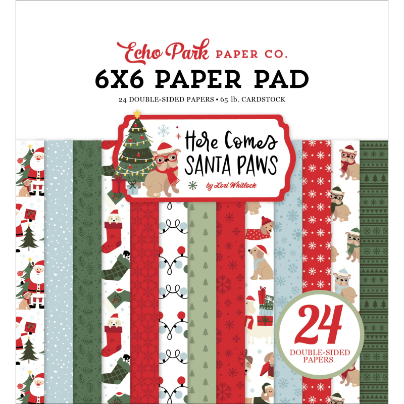 Echo Park Here Comes Santa Paws Paper Pad 15x15cm
