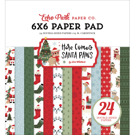 Echo Park Here Comes Santa Paws Paper Pad 15x15cm