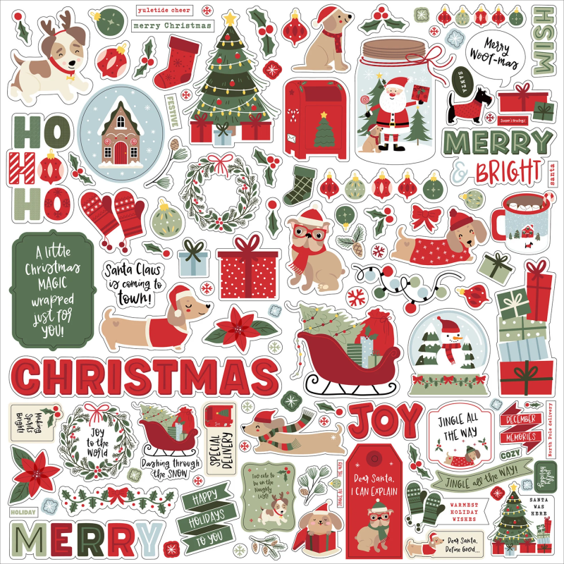 Echo Park Here Comes Santa Paws Element Sticker 30x30cm