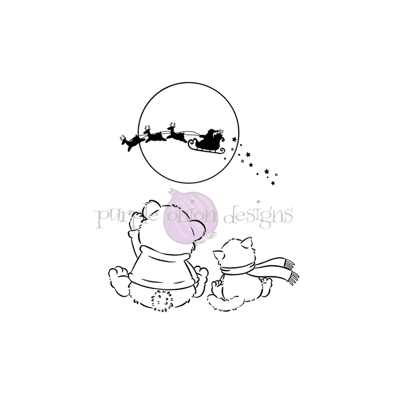 Purple Onion Designs Chilliezgraphy by Pei - Magical Christmas (Bear & Kitten Waving to Santa)