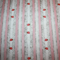 Tessuto Frou Frou Strisce e rose rosa