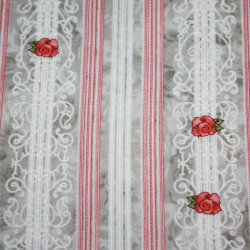 Tessuto Frou Frou Strisce e rose rosa