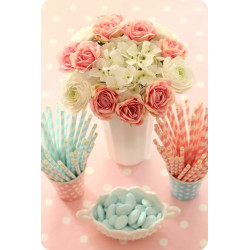 24 DIY Party Paper Straws Blue & White