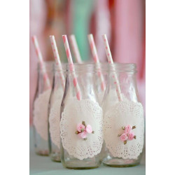 24 DIY Party Paper Straws Pink & White AC