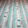 Tessuto Frou Frou Strisce e rose turchese