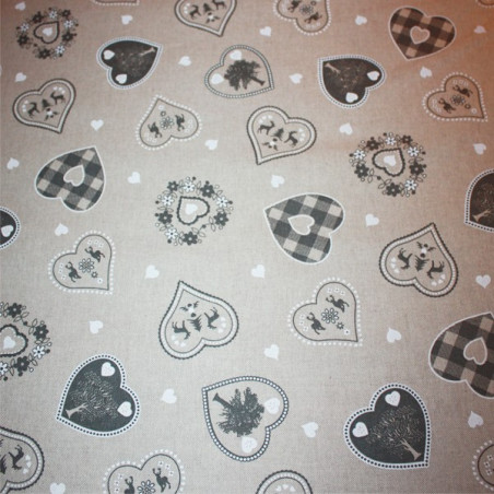Tessuto Ecru con Cuori stile tirolese