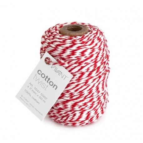 Vivant Cord Cotton Twist red and white 50 MT 2MM