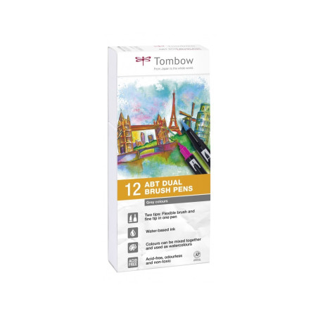 Tombow ABT DUAL BRUSH PEN Set Grey ABT-12P-3