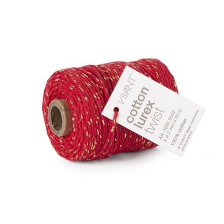 Vivant Cord Cotton Lurex Twist Red and Gold 50 MT 2MM