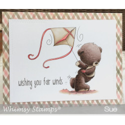 Timbro Whimsy Stamps Teddy Flying a Kite