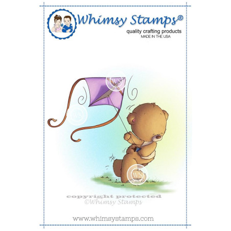 Timbro Whimsy Stamps Teddy Flying a Kite