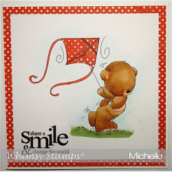 Timbro Whimsy Stamps Teddy Flying a Kite