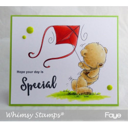 Timbro Whimsy Stamps Teddy Flying a Kite